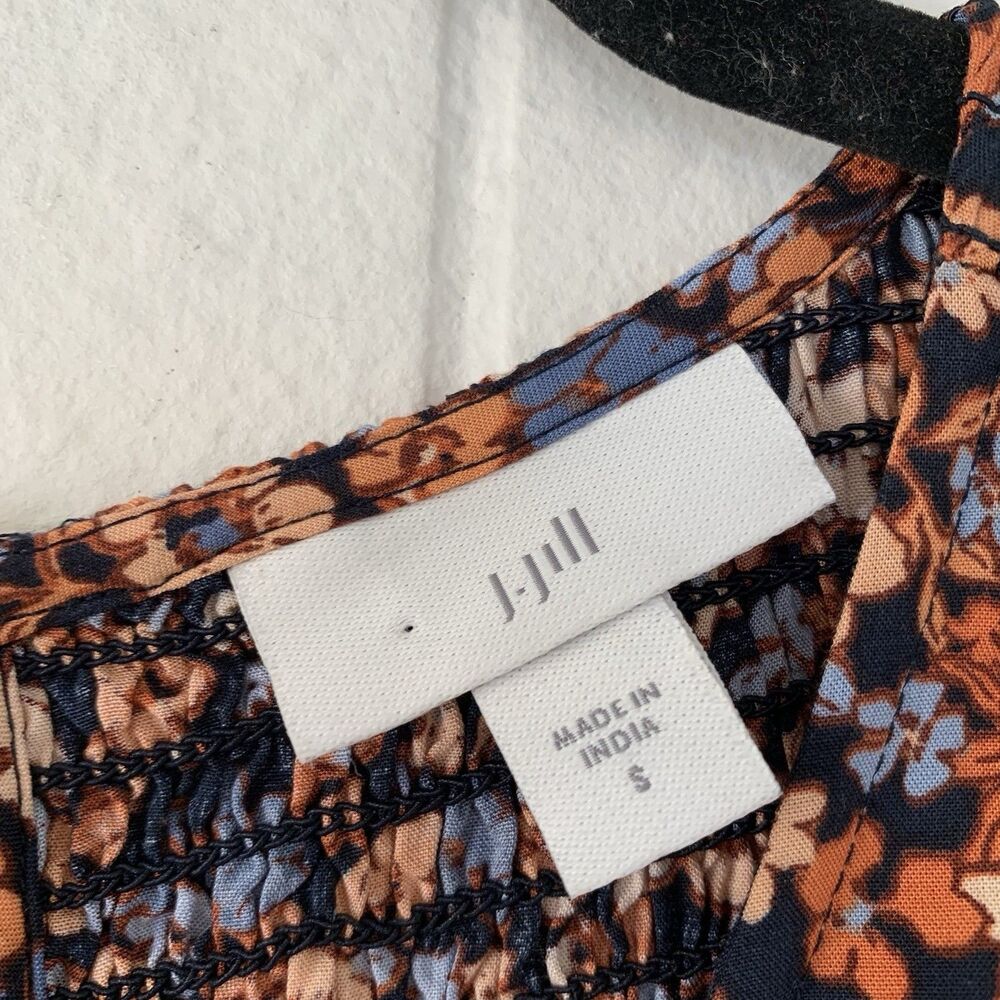 J. Jill Womens Small Tunic Dress Floral Tiered Peasant Smocked Cottage Core Blue - Picture 7 of 8